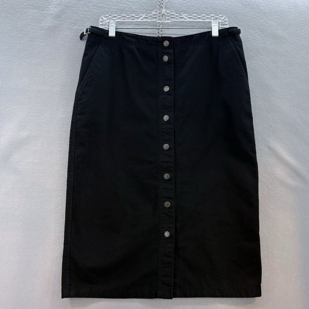 RALPH LAUREN JEANS CO VTG BLACK DENIM BUTTON UP MIDI SKIRT SZ 12 Classic, Retro